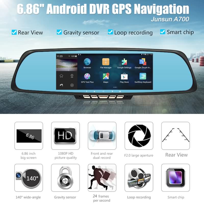 5" HD Android Smart Car GPS Navigation Rear View Mirror DVR Dual Lens Camera