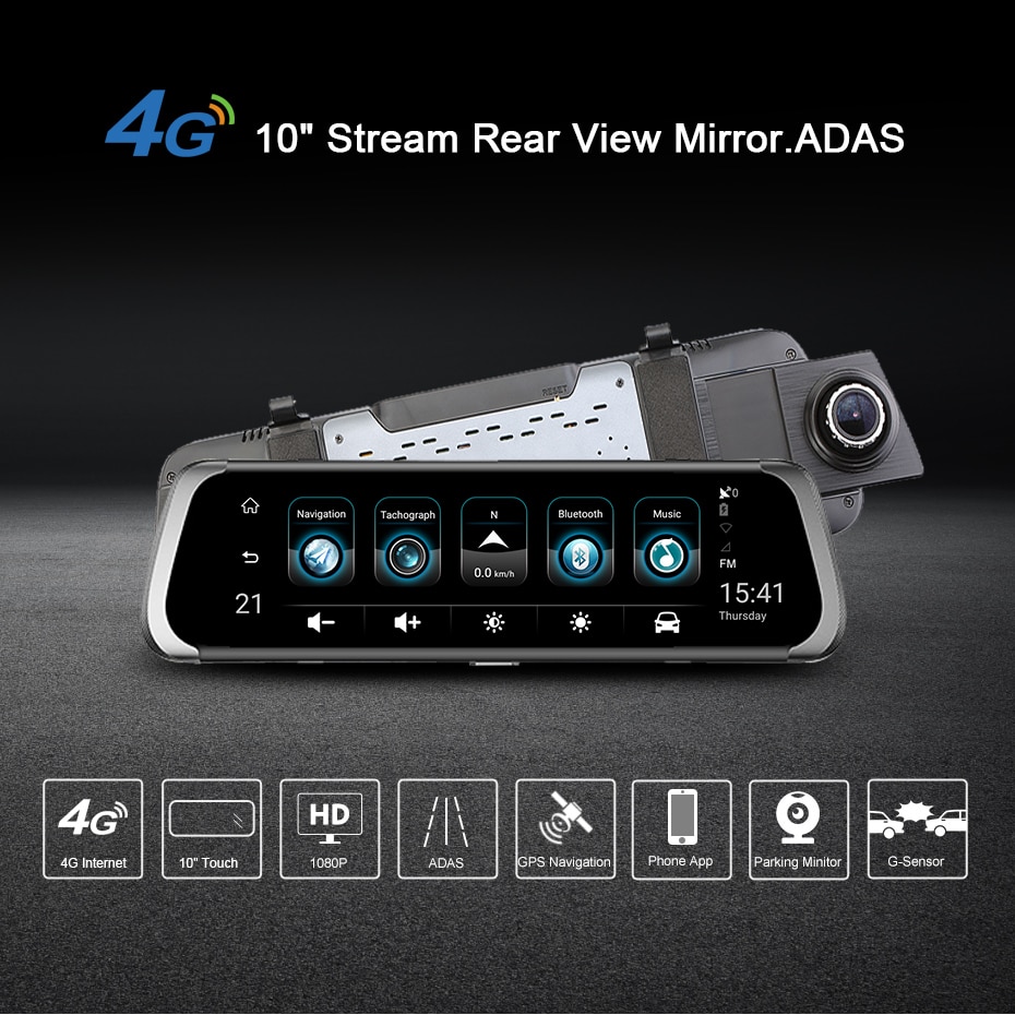 JUNSUN A910 9.35'' 1080P Car DVR Quad Core G-Sensor USB Rearview Camera Dash Cam 