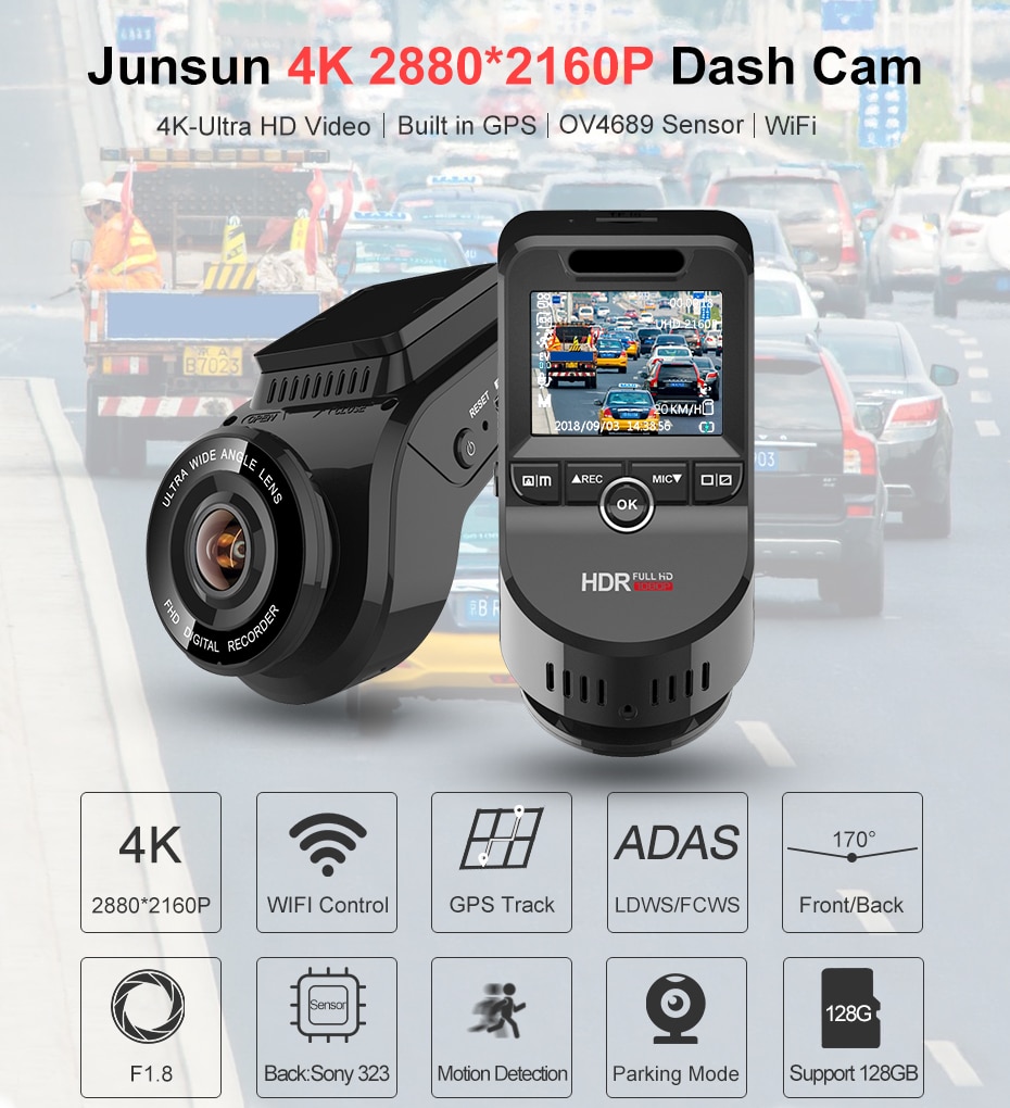 Buy Junsun 4K Ultra WiFi Car Dash 2160P 60fps ADAS Dvr with 1080P Sony Sensor Rear Camera Night Vision GPS Online