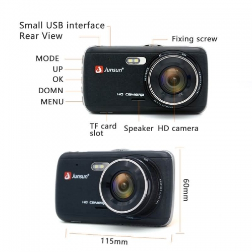Buy Junsun 4.0 IPS Car DVR Camera Dual Lens Dash Cam FHD 1296P with Rear  view Online