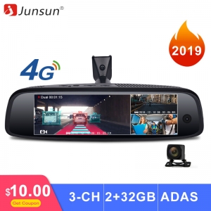 Junsun 2+32GB 3-CH Car DVR ADAS 4G Android Rearview Mirror FHD 1080P Special Bracket Auto DashCam Camera for Uber Taxi
