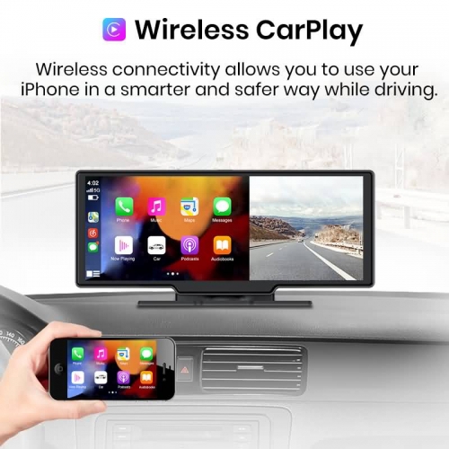 Mirror Dash Cam Wireless CarPlay & Wireless Android Auto, Dash Cam